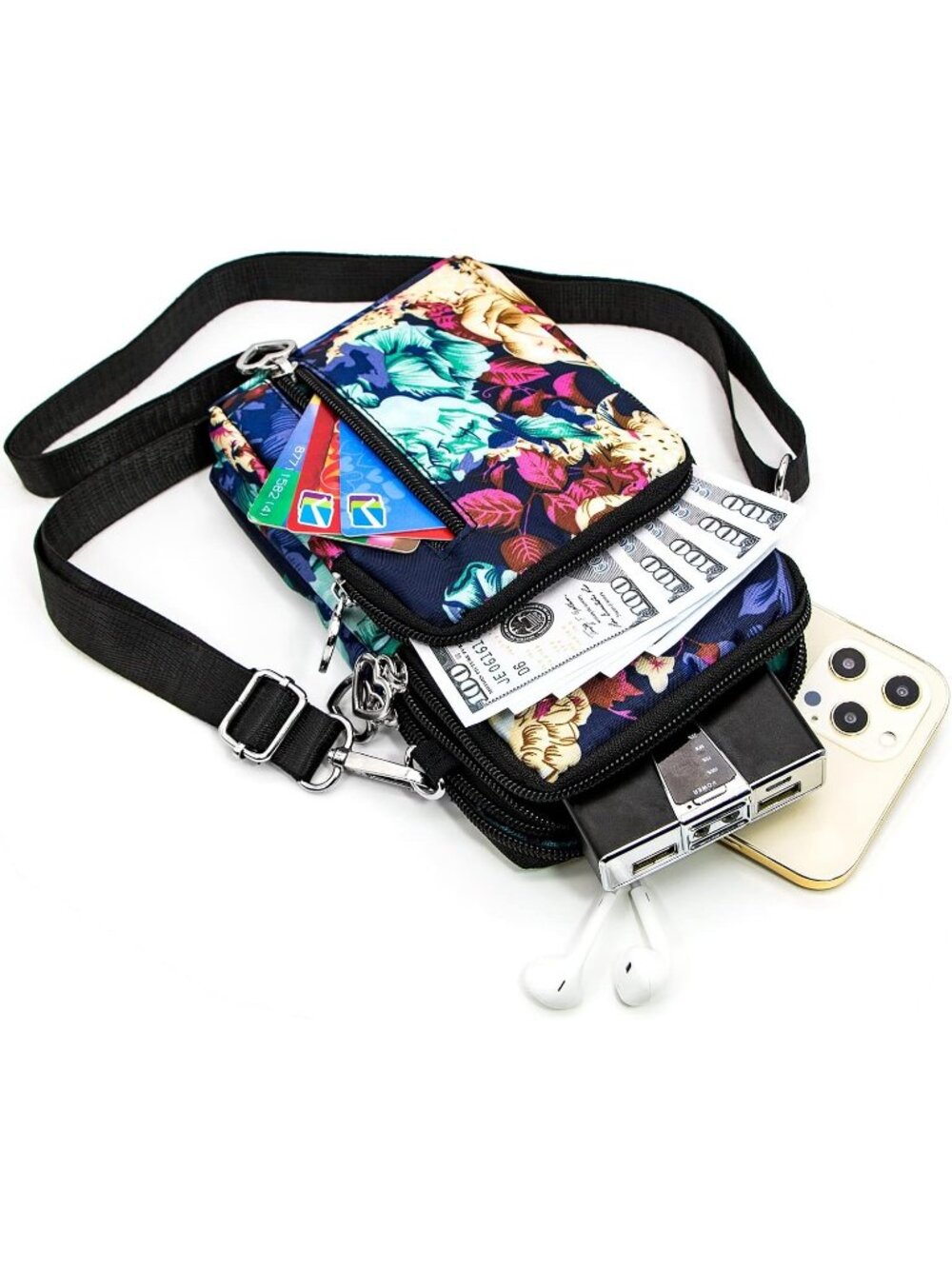 Women's Bright Flowers Lightweight Small Cell Phone Travel Pouch Crossbody bags - Picture 4 of 6